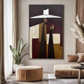 Mysterious Figure Abstract Painting,Large Wall Art,Modern Man in Hat Canvas,Eclectic Cubist