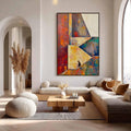 Geometric Abstract Figure Painting, Man in Color Block Room, Modern Multi-color Wall Art