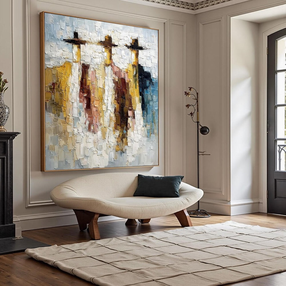 Large Abstract Cowboy Painting, Textured Western Wall Art, Impasto Canvas Art,Modern Living Room Decor