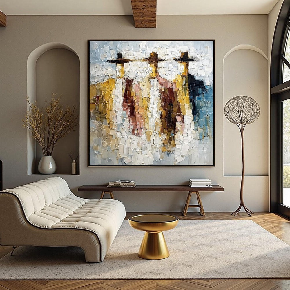 Large Abstract Cowboy Painting, Textured Western Wall Art, Impasto Canvas Art,Modern Living Room Decor
