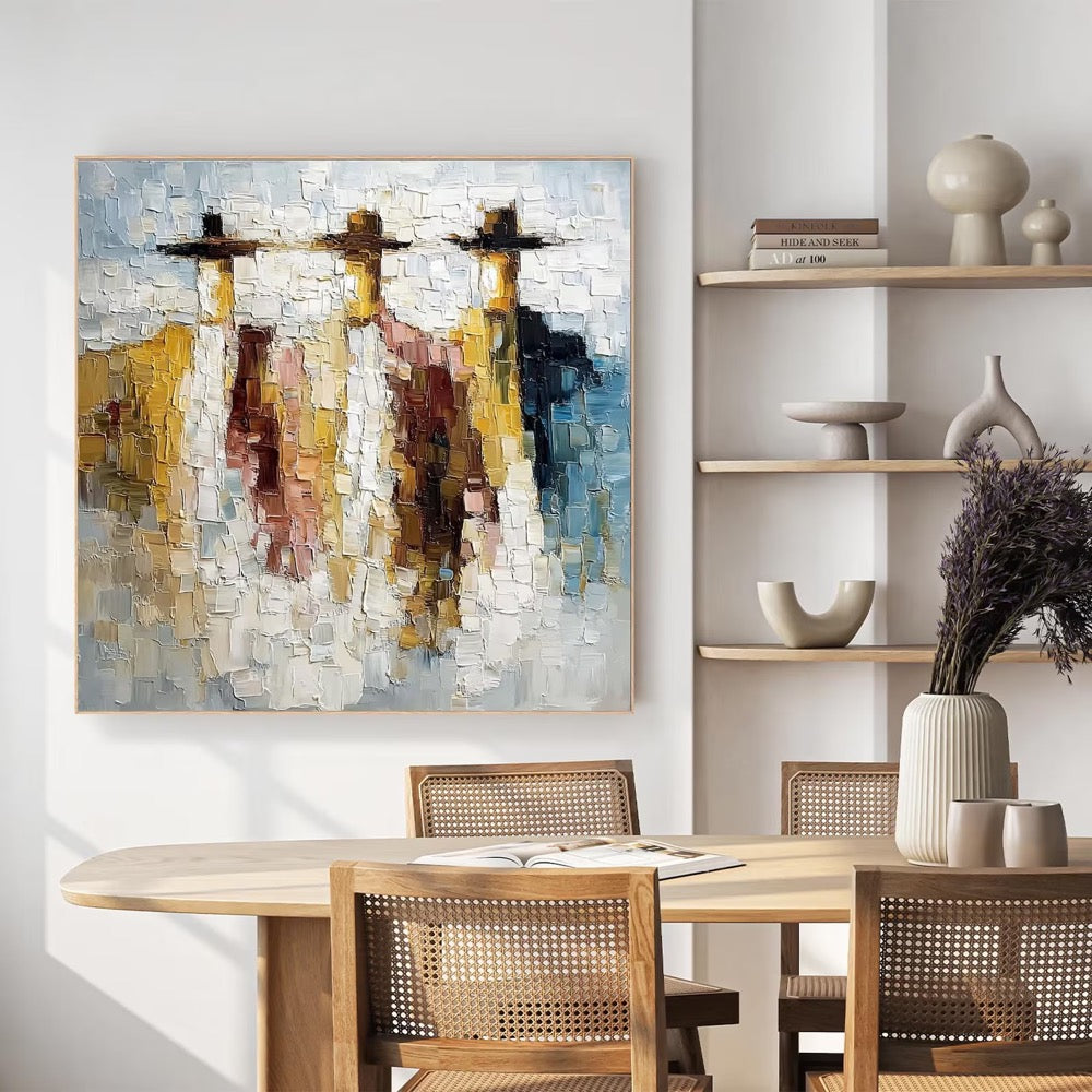 Large Abstract Cowboy Painting, Textured Western Wall Art, Impasto Canvas Art,Modern Living Room Decor