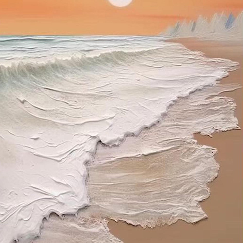 Serene Beach Sunset Oil Painting On Canvas, Textured Wave Art,Sandy Shore Art,Coastal Dusk Art